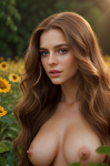 Naked Brunette in a Flower Garden