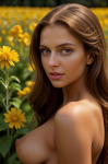 Naked Brunette in a Flower Garden