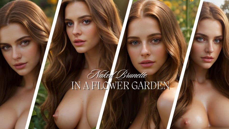 Naked Brunette in a Flower Garden